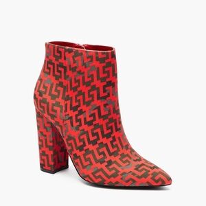 Shoe Dazzle Red and Black Geometric Ankle Booties